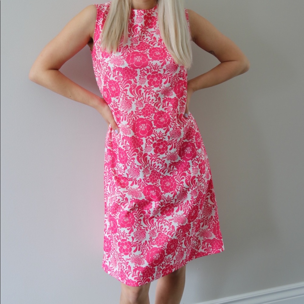 Bright Pink Floral Mod Pencil / Shift Dress